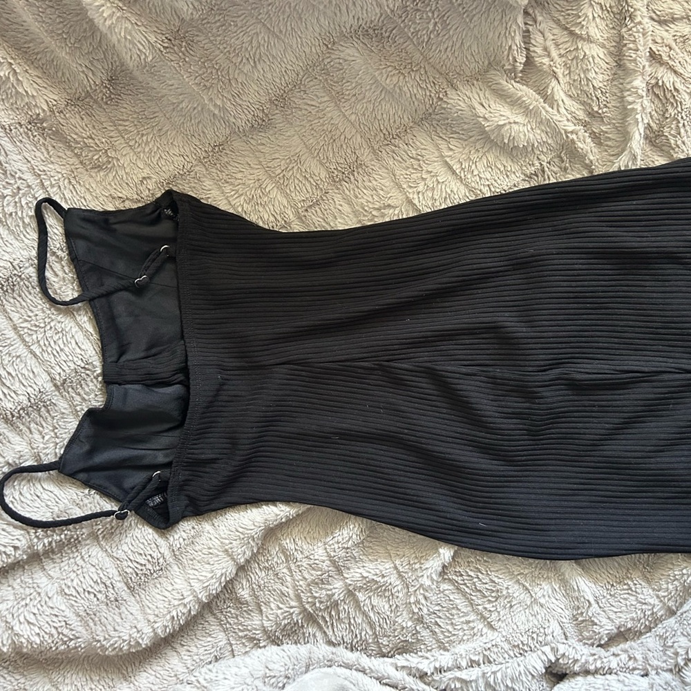 Black Ribbed Sleeveless Dress